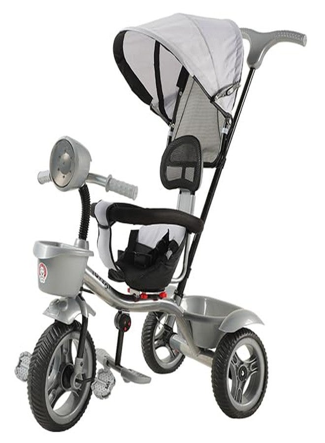 JoyRide 4 in 1 Reversible Tricycle for Kids Toddler Trike with Music & Light Parent Handle Push Along Pedal Trike Removable Canopy Safety Belt Footrest for 18 Months to 5 Years(Silver) - Image 2